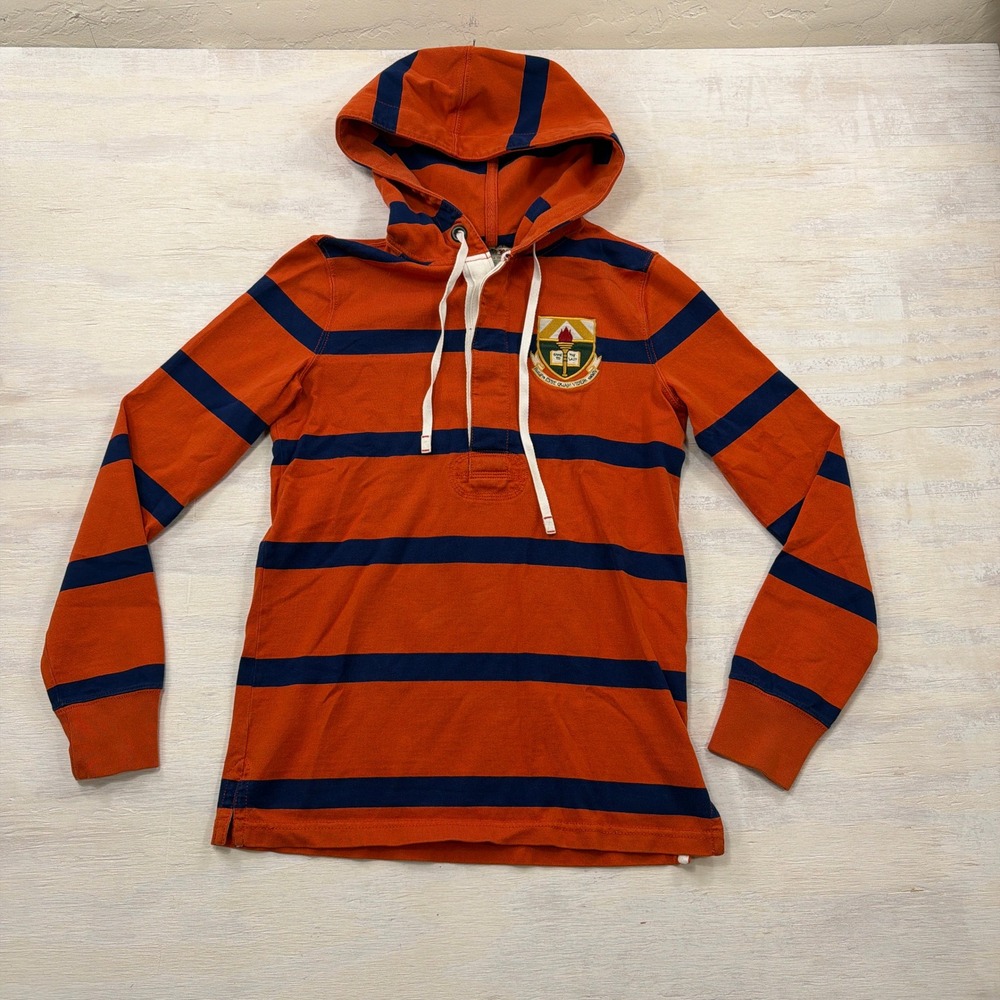 Rugby Ralph Lauren Rugby Shirt Small Striped Crest Hoodie Orange Blue Mens